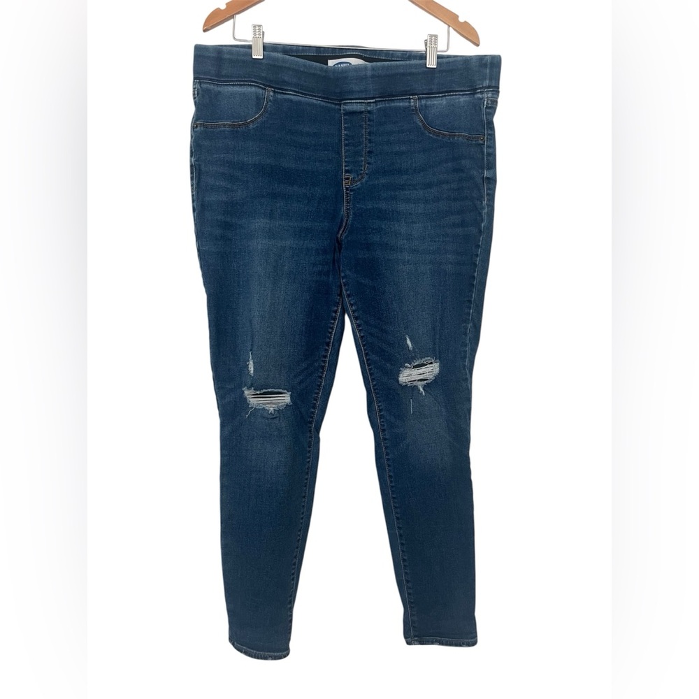 Old Navy Mid Rise Rockstar Skinny Distressed Jeggings in Dark Wash - Size 18